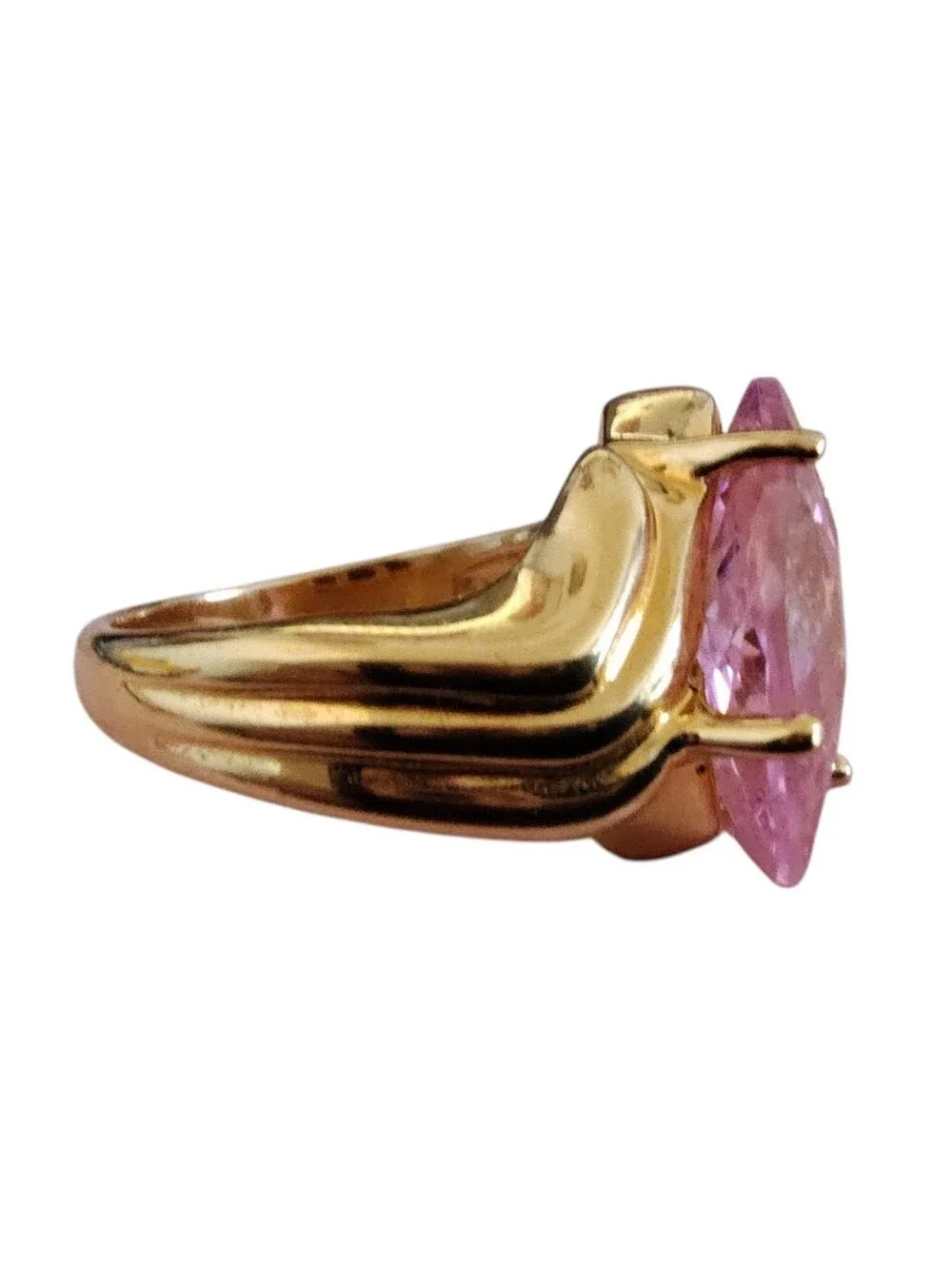 Vintage UTC 925 Gold Tone Pink Statement Ring - Marquise Cut Size 6